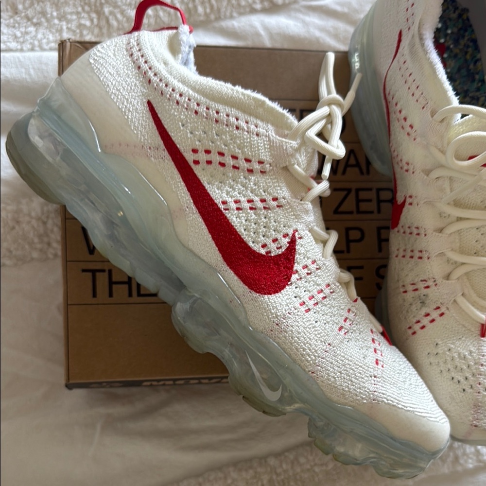 Nike Red and White Sneakers with Translucent Sole